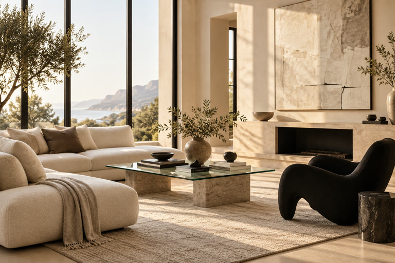 Elegant neutral interior used as a creative campaign concept