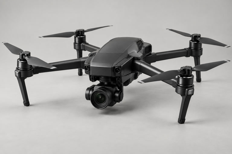Professional quadcopter drone in a neutral studio